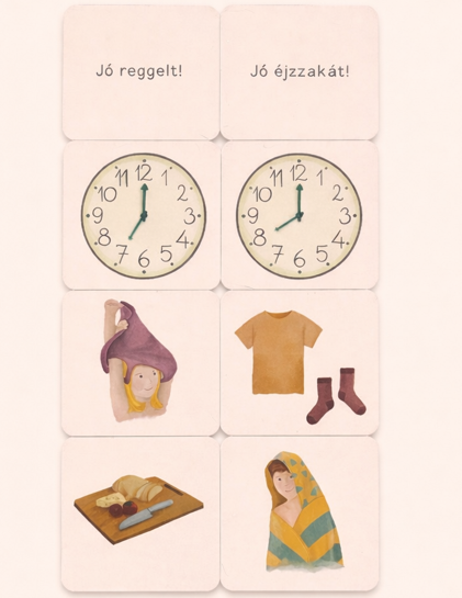 Vizuális rutin kártyák gyerekeknek reggeli és esti tevékenységekkel
