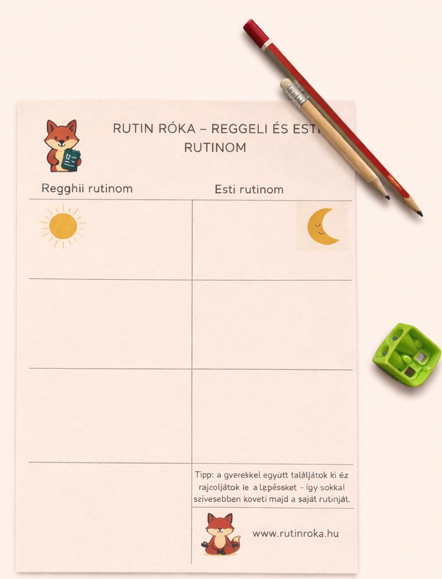 Nyomtatható reggeli és esti rutin tábla gyerekeknek – Rutin Róka PDF